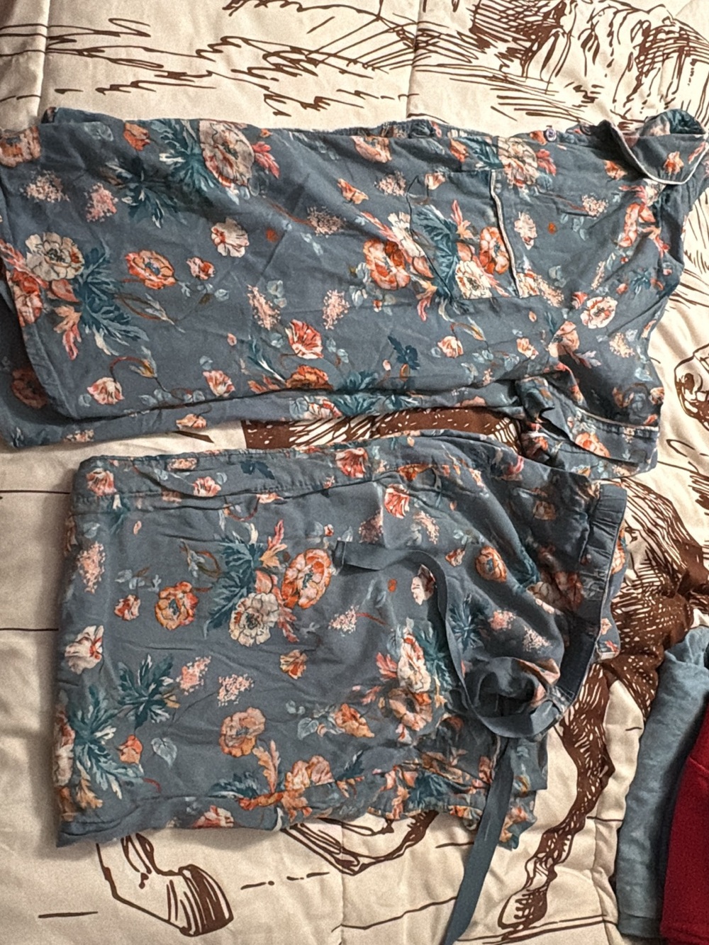 LOFT Blue Floral Pajama Set with Pink & Cream Blooms